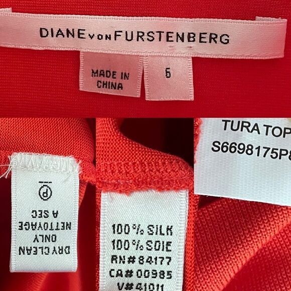 DIANE VON FÜRSTENBERG Silk Draped Sleeveless Blouse Red 6 - Picture 9 of 12